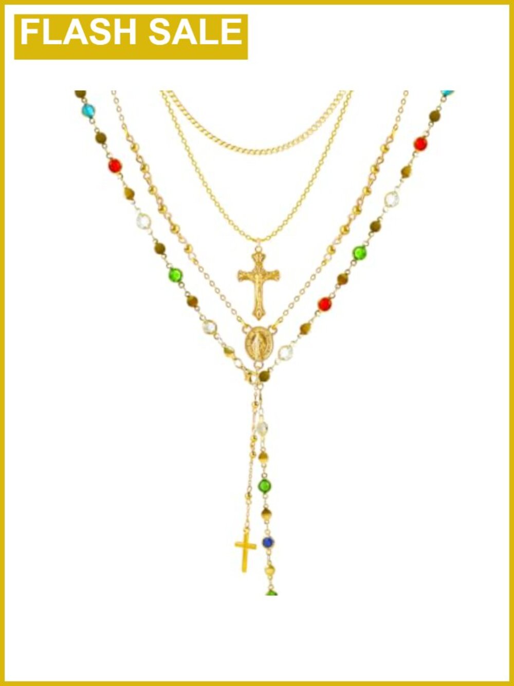 Gold Layered Cross Necklace Set Women Adjustable Boho 4-Piece Stackable